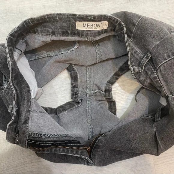 Mebon M High Rise Grey Stone Washed Distressed Shortie Shorts - Picture 14 of 16